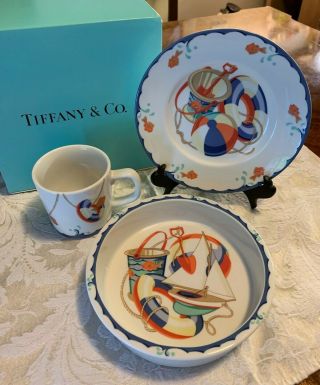 Tiffany Seashore 3 Pc Child Dinner Set By Tiffany & Co.  With Tiffany Box
