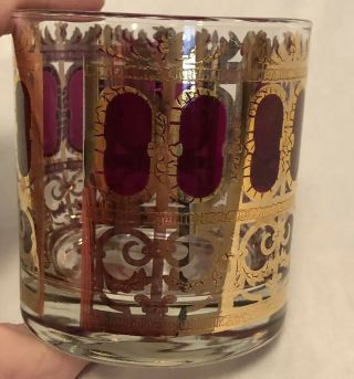 Culver Cranberry Gold Scroll Cocktail Glass Lowball Red MCM Vtg Replacement Red 2