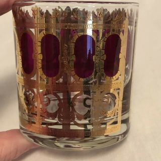 Culver Cranberry Gold Scroll Cocktail Glass Lowball Red MCM Vtg Replacement Red 3