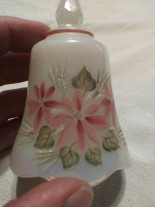 Vintage Fenton Art Glass Hand Painted Signed Opalescent Floral Bell