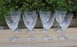 Set Of 8 Fostoria Firelight Iridescent Shell Pearl Water Goblets Glasses