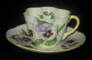 Shelley Pansy Tea Cup And Saucer Set Purple Pansy Flowers