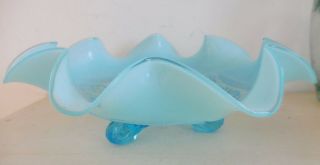 Vintage Northwood Blue Opalescent Glass Shell Ruffled Candy Dish Scalopped