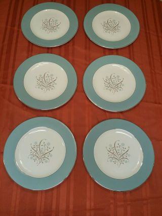 Vintage Blue Meadow Breeze Syracuse China 6pc.  Dinner Plate Set 10 3/4 " Across