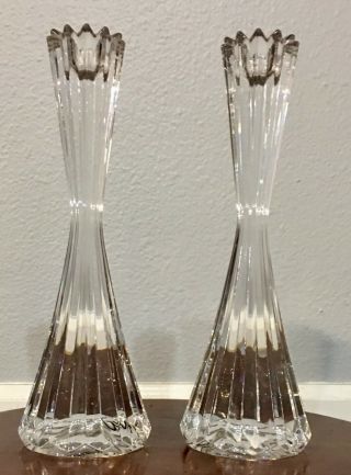 Vintage American Brilliant Crystal Cut Glass Candle Holders Wheat Bundle Design
