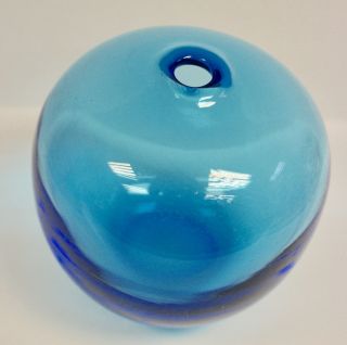 Sapphire Blue Art Glass Orb Vase,  3.  5 " Tall