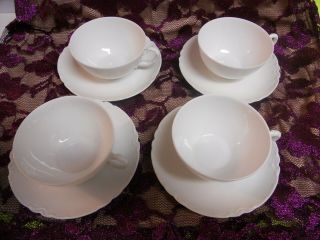 Set Of 3 Haviland Limoges France Ranson All White Blank Cups & Saucer Saucers
