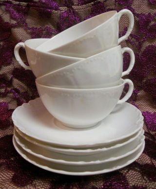 Set of 3 Haviland Limoges France Ranson All White Blank Cups & Saucer Saucers 4