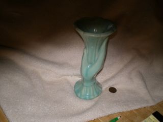 Vintage Usa Pottery Hand Vase,  Teal,  W/trumpet Flower