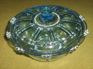 Vintage Blue Depression Glass Covered Bowl Candy Dish