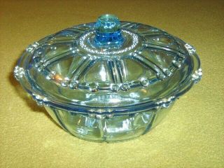 VINTAGE BLUE DEPRESSION GLASS COVERED BOWL CANDY DISH 2