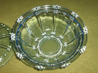 VINTAGE BLUE DEPRESSION GLASS COVERED BOWL CANDY DISH 4