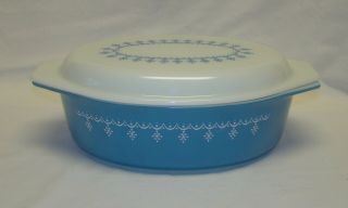 Vintage Pyrex 2 1/2 Quart Snowflake Garland Oval Casserole Dish With Lid 045