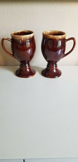 Vintage Set Of 2 Hull Pottery Brown Drip Irish Coffee Mugs