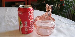 Vintage Jeannette Glass Pink Powder Box Jar & Lid Scottie Dog 3