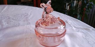 Vintage Jeannette Glass Pink Powder Box Jar & Lid Scottie Dog 4