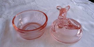 Vintage Jeannette Glass Pink Powder Box Jar & Lid Scottie Dog 5