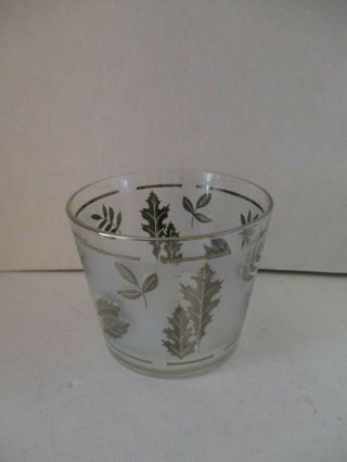 Vintage Libbey Glass Ice Bucket Barware Frosted Silver Leaf