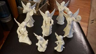 Dresden Musical Band Angels Figurines White Porcelain Set Of 7