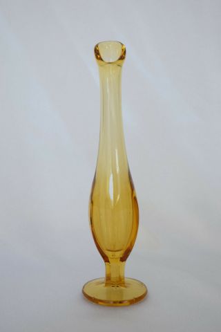Vintage Art Glass 8 " Miniature Amber Swung Bud Vase Mid Century Modern