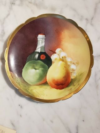 Artist Signed Limoges Coronet Fruit & Wine Still Life Plate