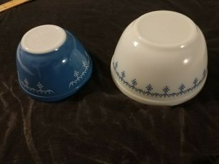 Vintage Pyrex Blue/white Snowflake Garland; 401/402,  Mixing Bowls