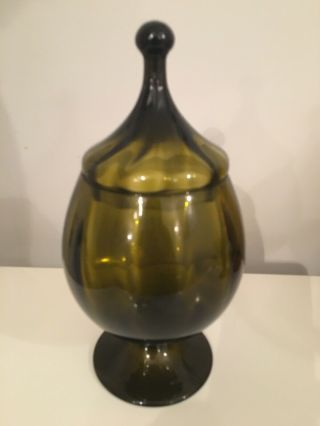 Olive Green Italian Empoli Glass Apothecary Candy Jar (large In Size)