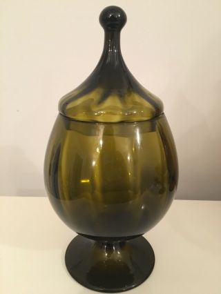 Olive green Italian Empoli glass apothecary candy jar (Large In Size) 4