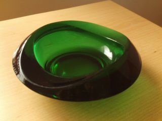 Vintage 1970s Heavy Murano Green Glass Bowl.