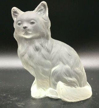 Vintage Viking Glass Cat Kitten Figurines Statue W/label Satin Glass Frosted