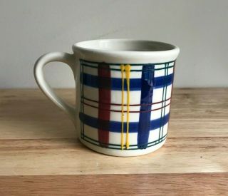 Hartstone Pottery 3 5/8 " Vintage Plaid Mug - Blue Green Red Yellow Stripes - Euc