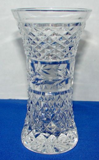Signed Waterford Crystal Glandore Flower Vase 4 1/2 " Tall Starburst Cut Base