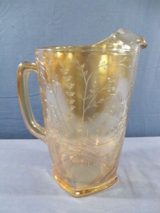 Vintage Large Jeannette Glass Marigold Iridescent Floragold Louisa Pitcher 2