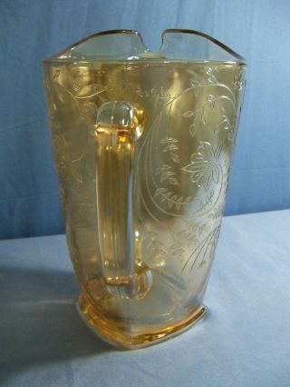 Vintage Large Jeannette Glass Marigold Iridescent Floragold Louisa Pitcher 2 4