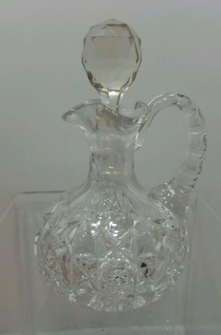 Antique American Brilliant Cut Glass Cruet Notched Handle Starburst Design 6 " ×3 "