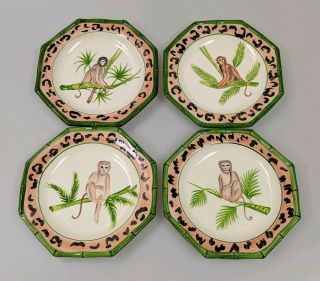 Four Bamboo Monkey Plates Marked San Marco Made In Italy