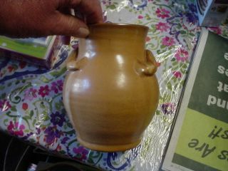 Old Mustard Yellow Glaze Vase - Worm Handles - Possibly Bybee