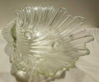 Vintage Pressed Clear Glass Sea Shell Footed Serving Bowl Medium Salad Decor