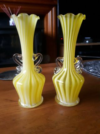 Vintage Yellow Hand Blown? Glass Vases