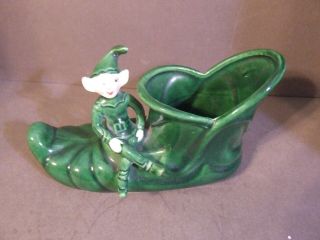 Vintage Treasure Craft Calif Pottery Sprite Pixie Elf Sitting On Shoe Planter