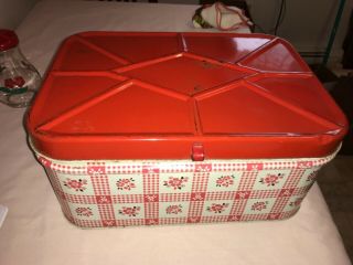 Hall China Red Poppy Vintage Tin Metal Bread Box Hinged Lid 14” X 10” X 6”