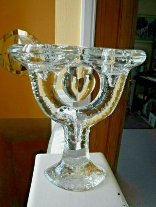 Pukeberg Sweden Double Arm Glass Candle Holder With Heart