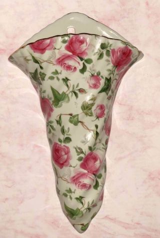 Vintage Ceramic Pottery Roses Wall Pocket Vase Floral Flowers So Pretty