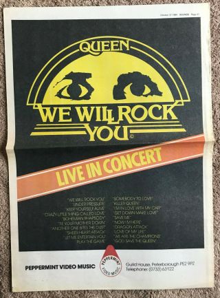 Queen - We Will Rock You 1984 Full Page Uk Press Ad