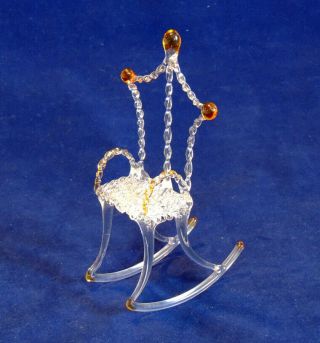 Rare Vintage Hand Spun Blown Art Glass Rocking Chair Figurine.  6.  25 Inches