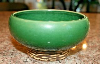 Vintage Mccoy Pottery 2.  5 " X 5 " Green Pedestal Line Planting Bowl