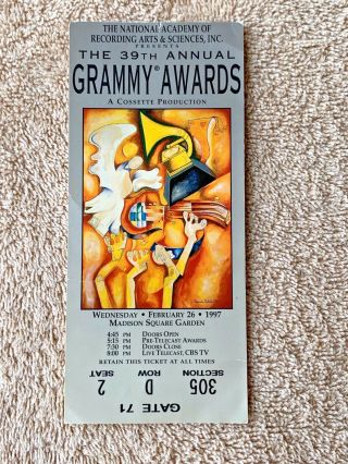 The 39th Annual Grammy Awards At Madison Square Garden Ticket Stub