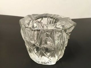 Orrefors Icy Leaf Crystal Glass Votive Tealight Candle Holder Sweden Labelsigned