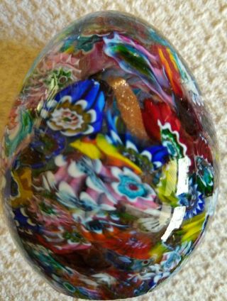 Vintage Murano Style Art Glass Millefiori Egg Shaped Paperweight Multicolor