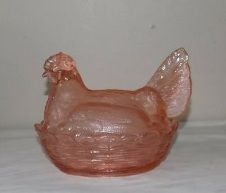 Vintage Pink Chicken " Hen On Nest " Covered Dish.  5 " Tall To Top Of Tail.